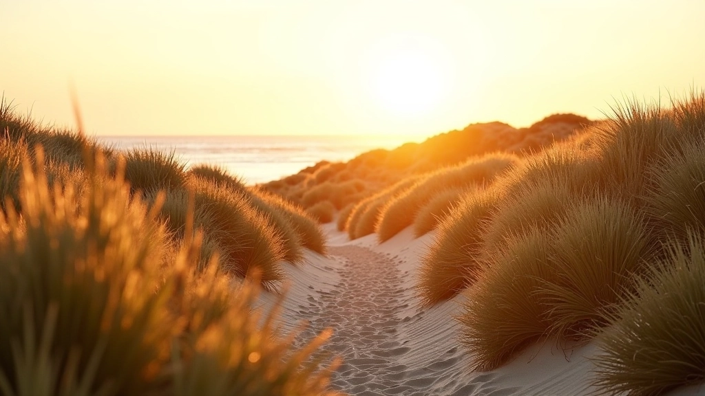 Scenic dune landscape with sea grass and beach path